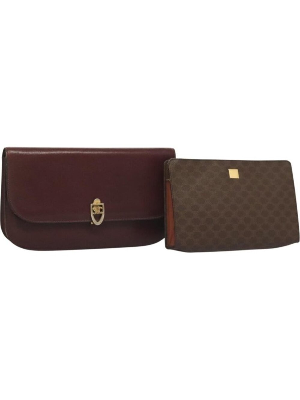 CELINE Macadam Canvas Pouch Clutch Bag 2 Set Brown